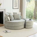 Modern Oversized Round Barrel Accent Chair With Ottoman