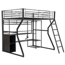 Full Size Gaming Loft Bed With Built In Work Station, Open Wardrobe, LED And Multiple Storage - Black