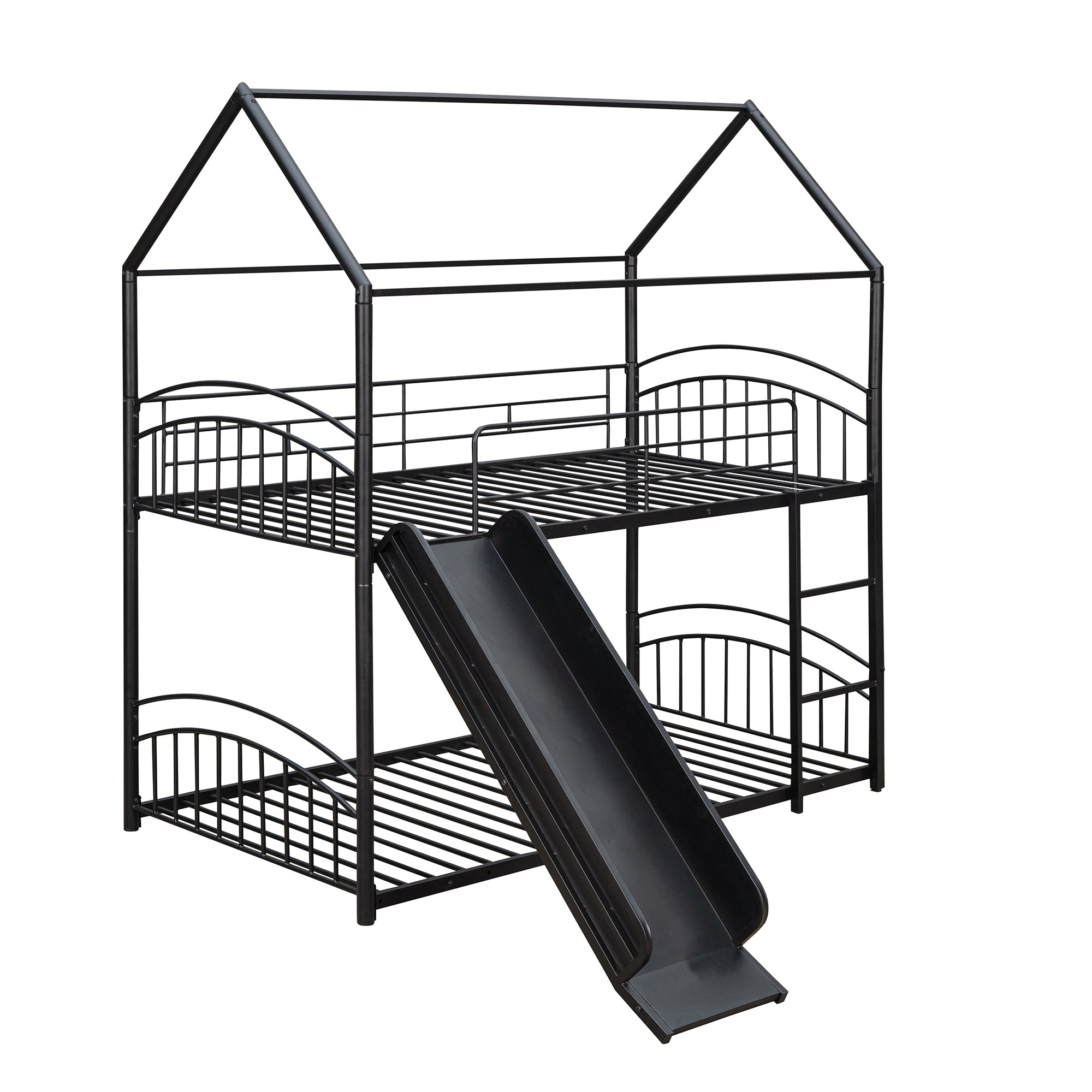 Twin Over Twin Metal Bunk Bed With Slide,Kids House Bed Black - Atlantic Fine Furniture Melbourne FL