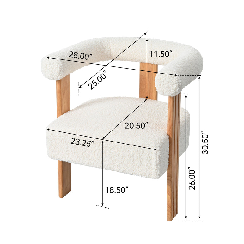 Mid-Century Modern Barrel Accent Chair, Upholstered Kitchen & Dining Room Chairs With Arms, Teddy Velvet Boucle Accent Chairs Side Chairs For Kitchen Living Room Bedroom - White