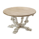 Round Wooden Coffee Table With Distressed Scrollwork Legs - Multicolor
