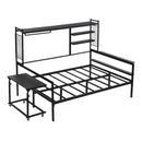 Daybed With Movable Desk, Grid, Shelves And Clothes Hanger