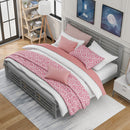 Platform bed with horizontal strip hollow shape, King size, gray