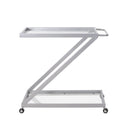 Modern Z Shaped Bar Cart With Tempered Glass Shelves - Silver