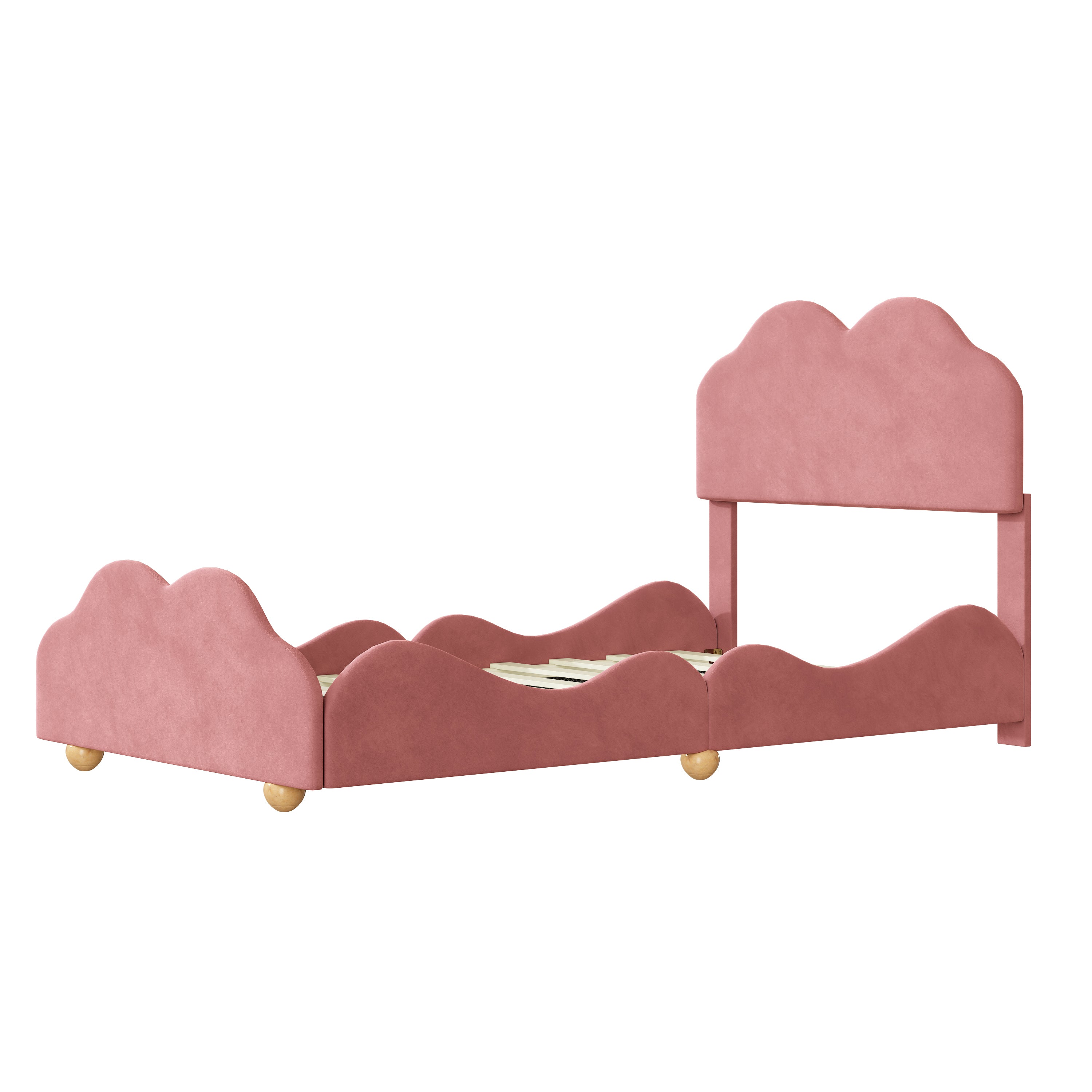 Twin Size Upholstered Platform Bed with Cloud Shaped bed board, Dark Pink - Atlantic Fine Furniture Melbourne FL