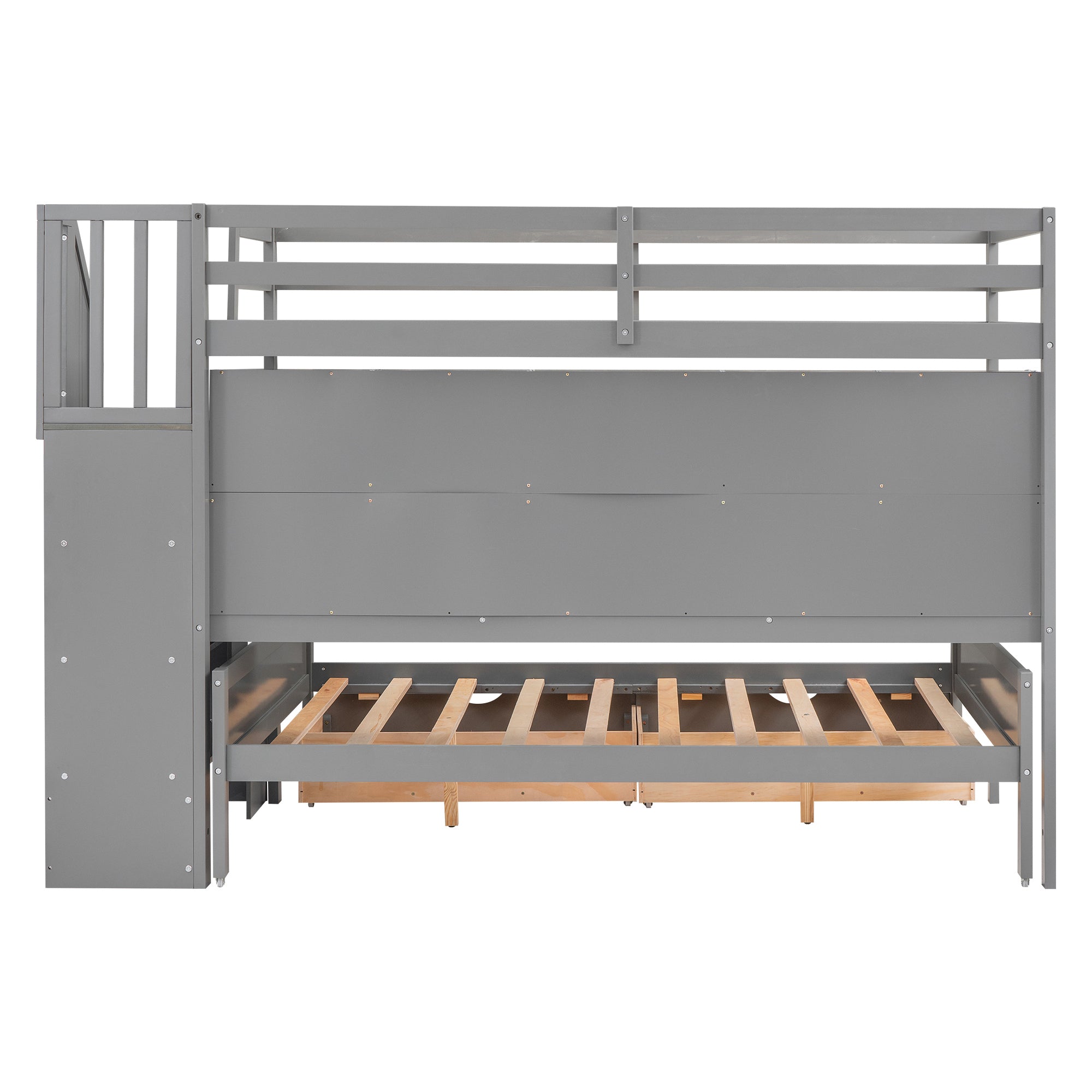 Twin XL over Full Bunk Bed with Built-in Storage Shelves, Drawers and Staircase,Gray - Atlantic Fine Furniture Melbourne FL