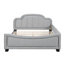 Full Size Upholstered Daybed with Cloud Shaped Headboard, Embedded Elegant Copper Nail Design, Gray
