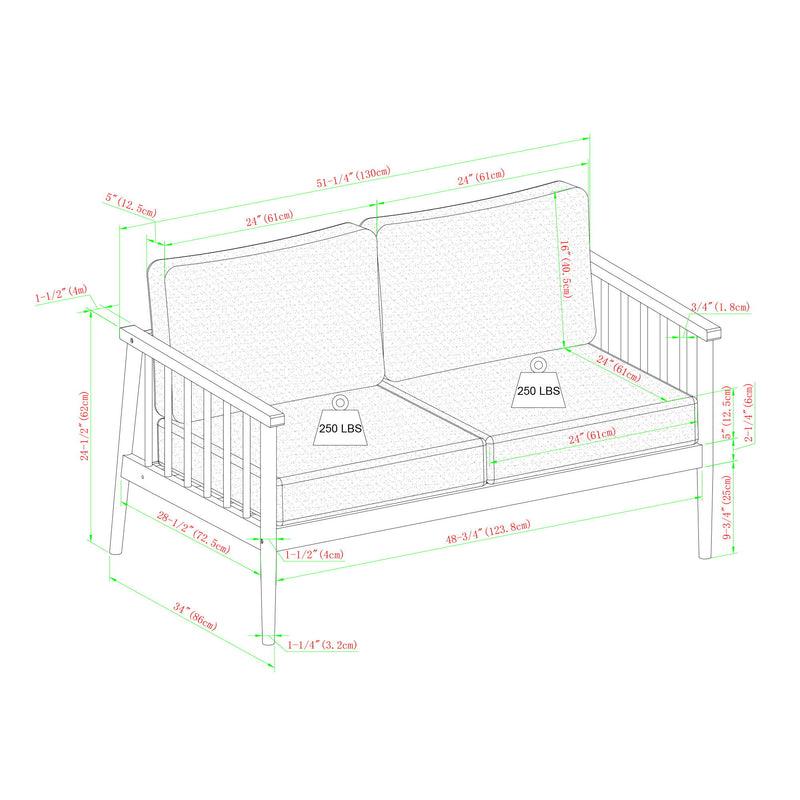 Contemporary Cushioned Eucalyptus Wood Patio Loveseat - Brown