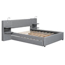 Upholstered Platform Bed With Reading Lights, Drawers, Trundle And Shelves