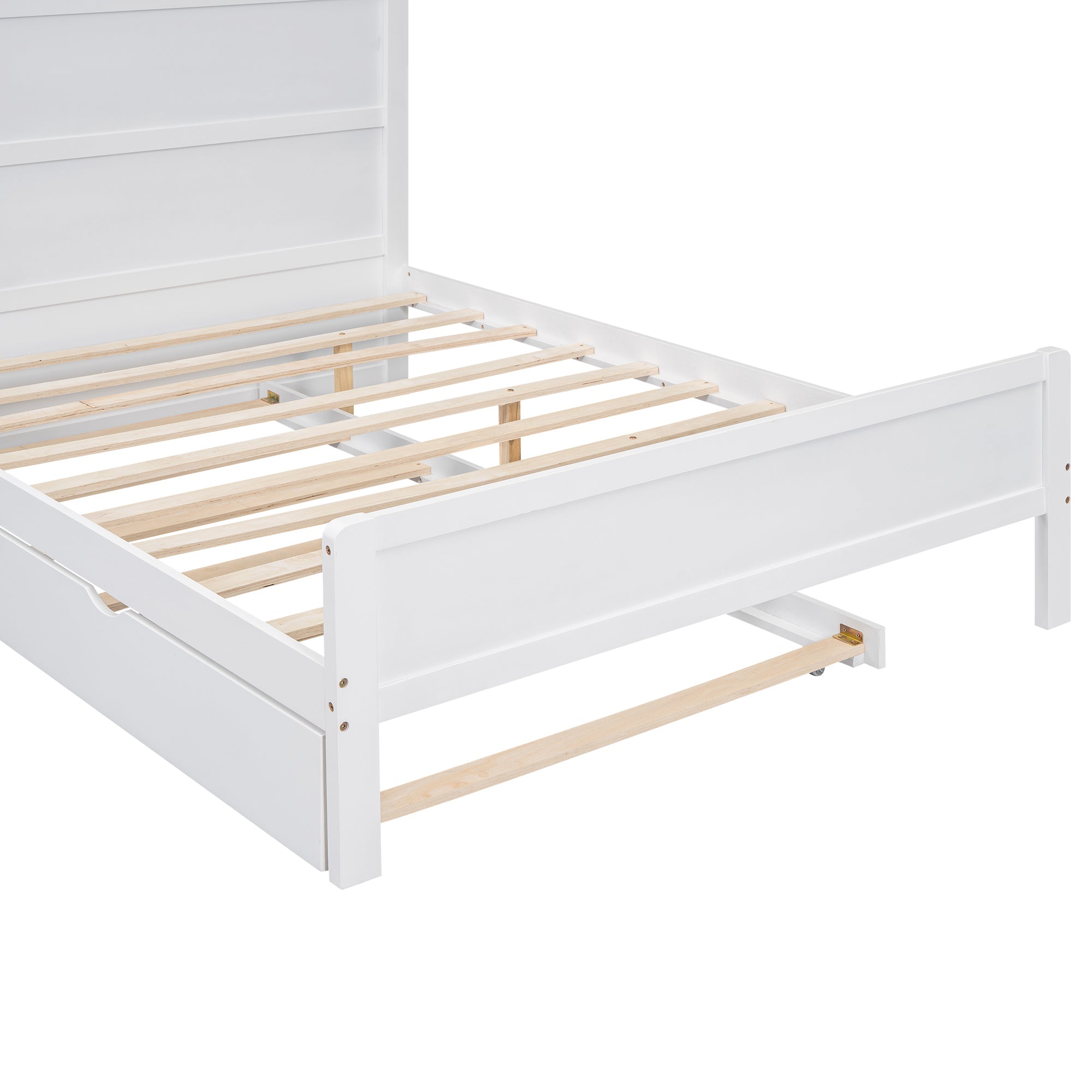 Full Size Platform Bed with Storage Headboard and Twin Size Trundle, White - Atlantic Fine Furniture Melbourne FL