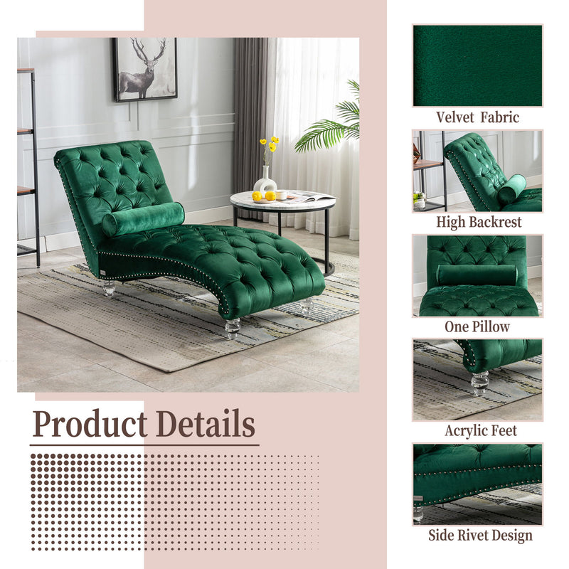Velvet Chaise Lounge Indoor, Button Tufted Upholstered Chaise Lounge Chair With Pillow