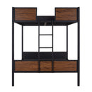 Full Over Full Bunk Bed Modern Style Steel Frame Bunk Bed With Safety Rail, Built-In Ladder For Bedroom - Brown