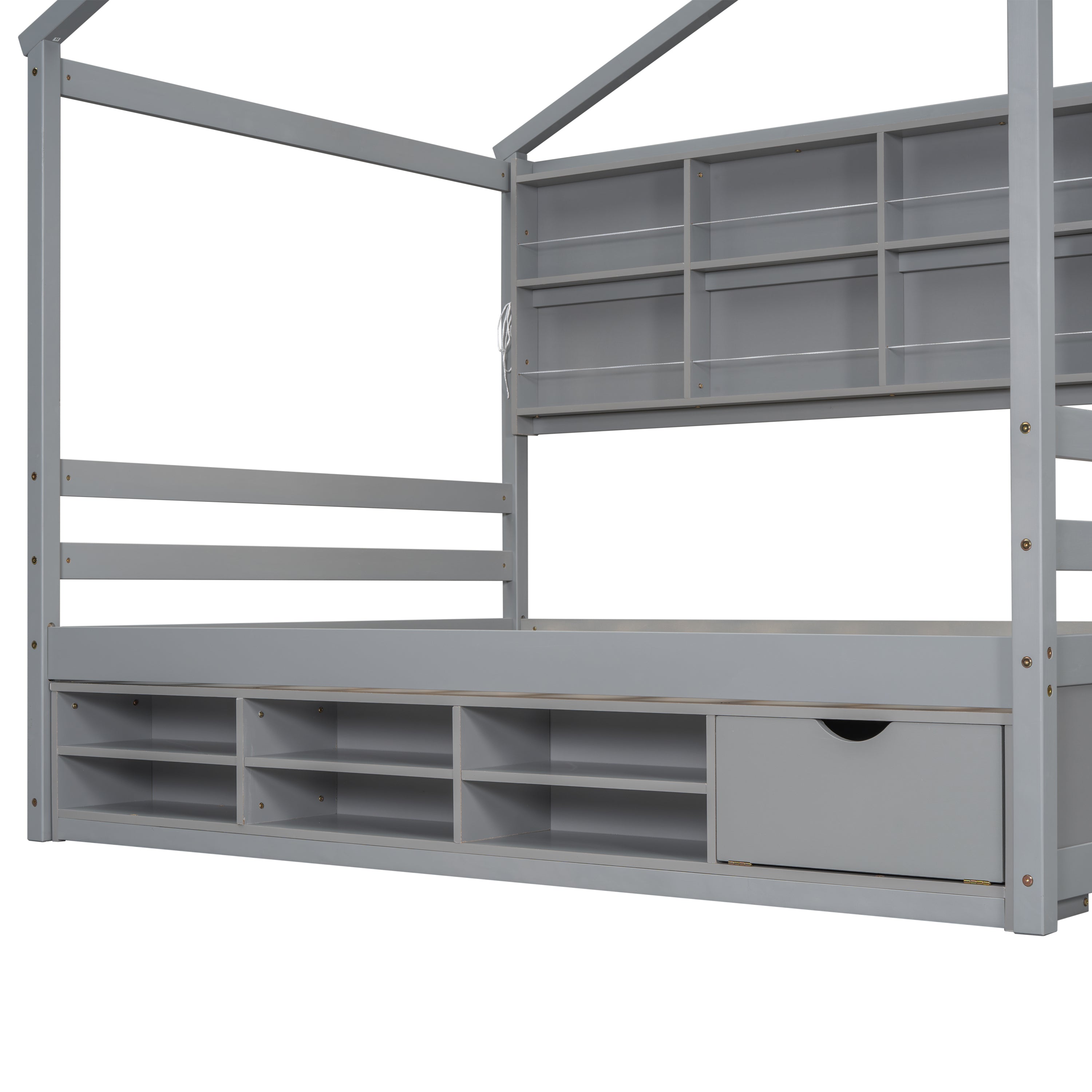 Full House Bed with Roof Frame, Bedside-shelves, Under Bed Storage Unit,Grey - Atlantic Fine Furniture Melbourne FL