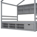 Full House Bed with Roof Frame, Bedside-shelves, Under Bed Storage Unit,Grey
