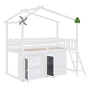 Twin Size House Bed With Cabinet and Drawers, White