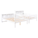 Full Over Full Bunk Beds with Bookcase Headboard, Solid Wood Bed Frame with Safety Rail and Ladder, Kids/Teens Bedroom, Guest Room Furniture, Can Be converted into 2 Beds, White