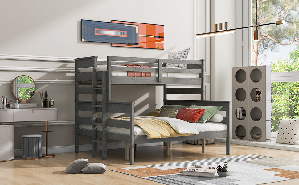 Wood Twin XL over Queen Bunk Bed with Ladder, Gray - Atlantic Fine Furniture Melbourne FL