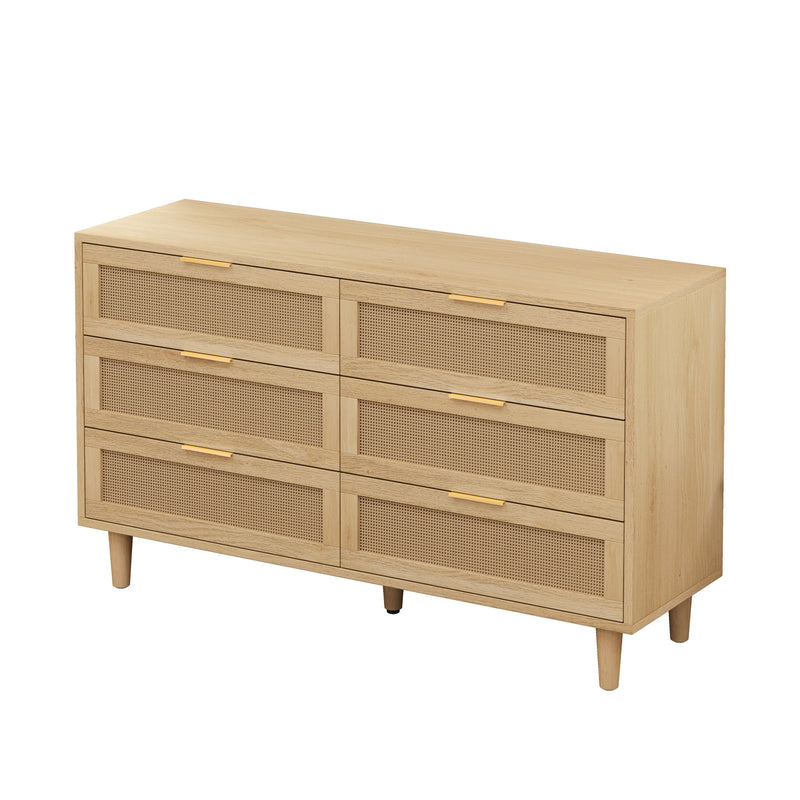 6 Drawer Storage Cabinet With For Bedroom Or Living Room - Natural