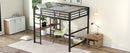 Full Size Metal Loft Bed with Built-in Desk and Storage Shelves, Black