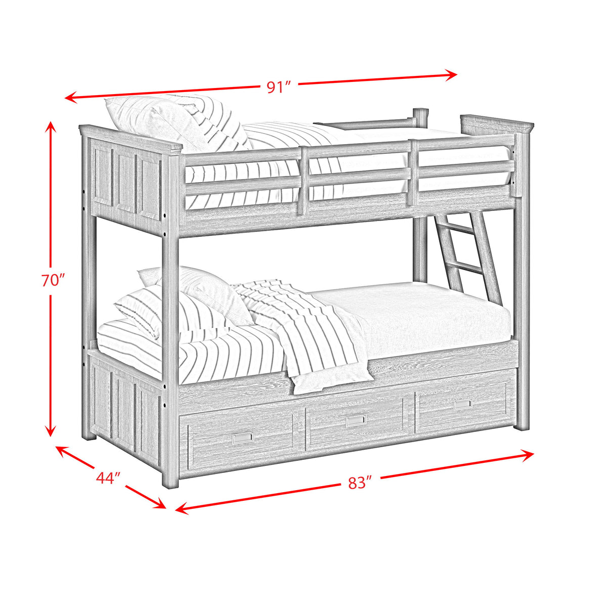 Hampton Kids Bunk With Ladder And Trundle Bedroom Set in Black by Elements International, view 19