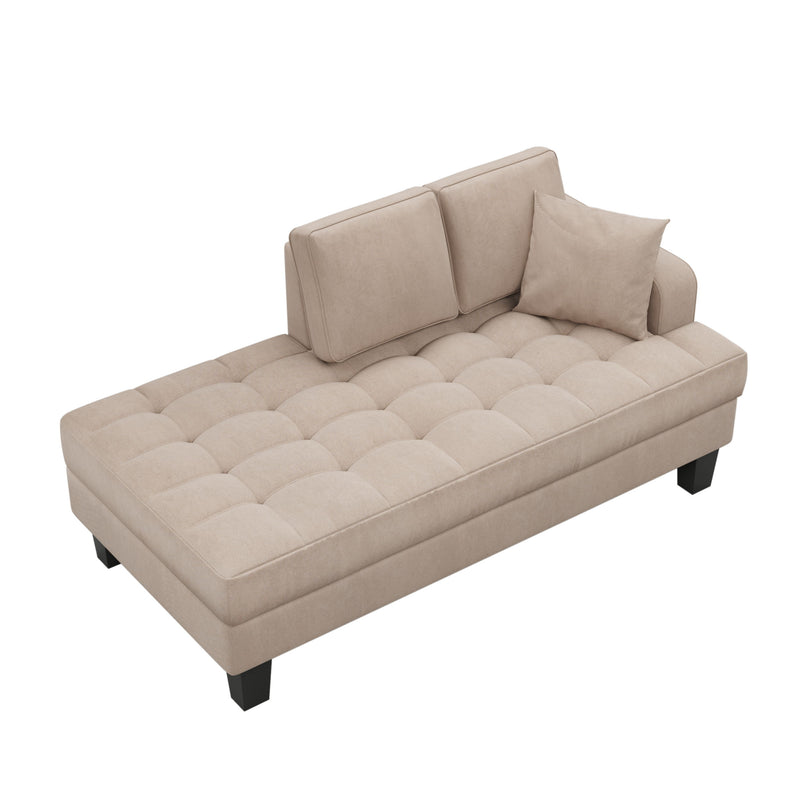 Deep Tufted Upholstered Textured Fabric Chaise Lounge, Toss Pillow Included, Living Room Bedroom Use - Warm Gray