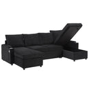 U Shaped Sectional Sofa Bed With Storage Chaise Lounges, USB Ports, And Cup Holders