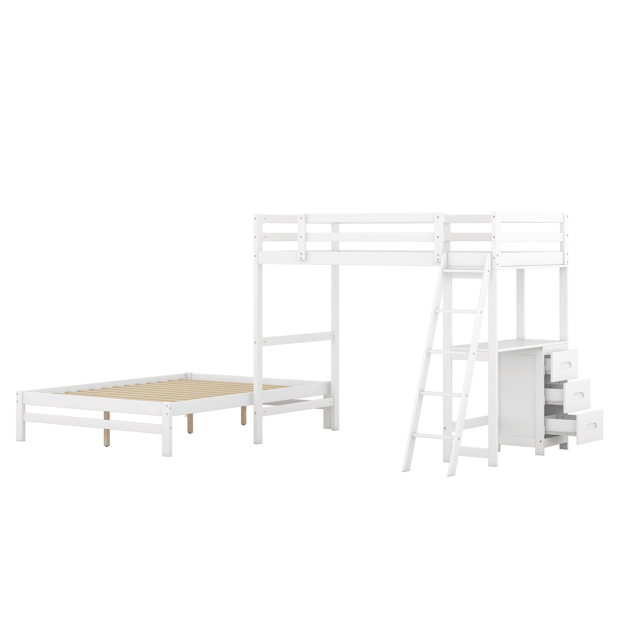 Twin over Full Bunk Bed with Built-in Desk and Three Drawers,White - Atlantic Fine Furniture Melbourne FL