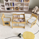 3 In 1 Kids Study Table & Chairs Set Multi Functional Activity Table With Detachable Blackboard Top - Natural Wood