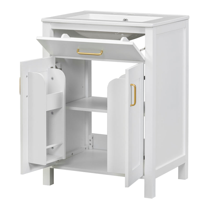 Bathroom Vanity Combo With Ceramic Sink, Luxurious Space-Saving Vanity, 2 Soft Close Doors