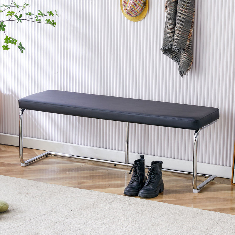 Shoe Changing Bench With Silver Metal Legs For Versatile Use - Black