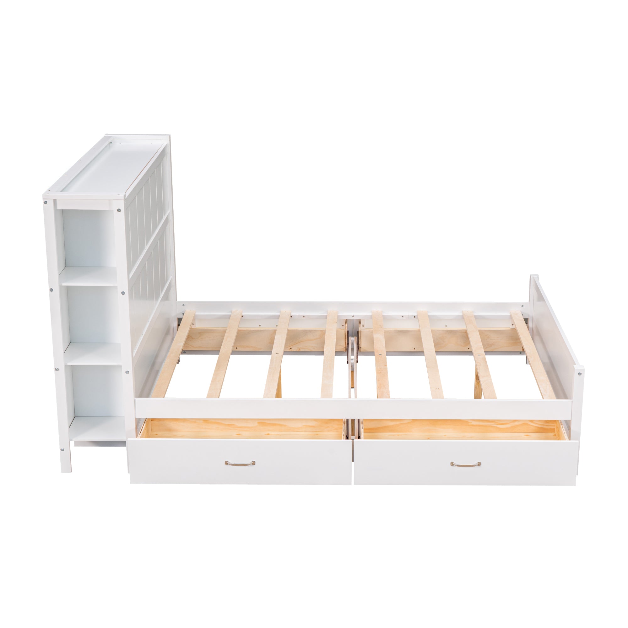 Full Size Platform Bed with Drawers and Storage Shelves, White