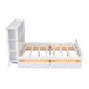 Full Size Platform Bed with Drawers and Storage Shelves, White