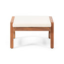 Acacia Wood Outdoor Ottomans With Cushion, (Set of 2)
