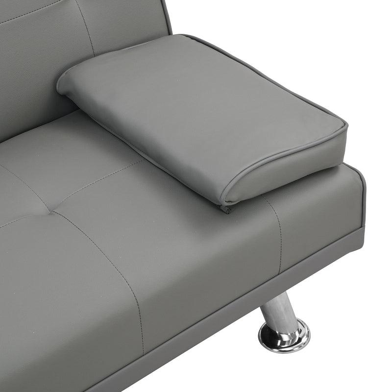 Sofa Bed With Armrest Two Holders Wood Frame, Stainless Leg Futon