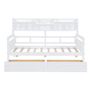 Daybed, Wood Slat Support, With Bedside Shelves And Two Drawers