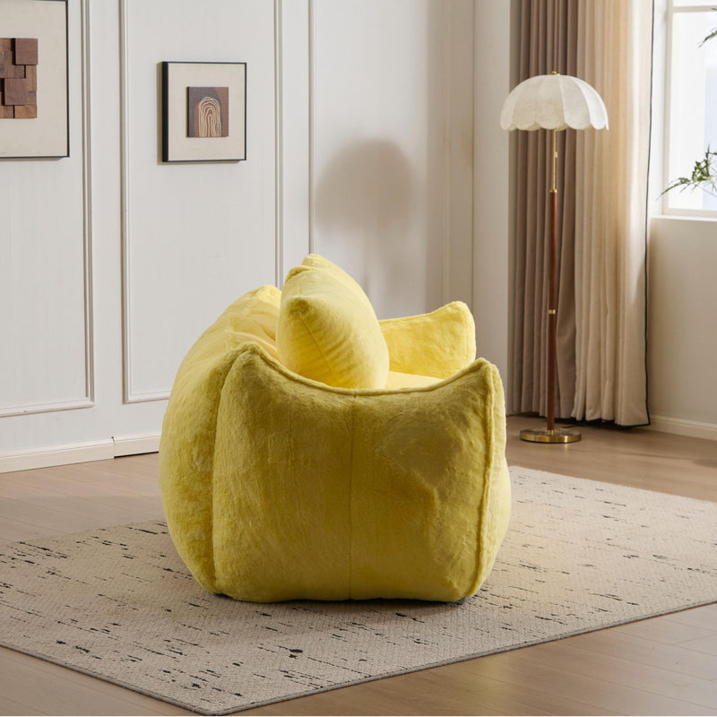 Giant Bean Bag Couch, Ultra Soft Fluffy Loveseat For Living Room Reading Chair With Pillows - Yellow