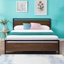 Industrial Platform Queen Bed Frame/Mattress Foundation with Rustic Headboard and Footboard, Strong Steel Slat Support, No Box Spring Needed, Noise Free, Easy Assembly