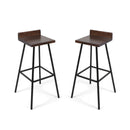 Outdoor Bar Stool With Low Backrests And Wood Seats (Set of 2) - Dark Brown / Black