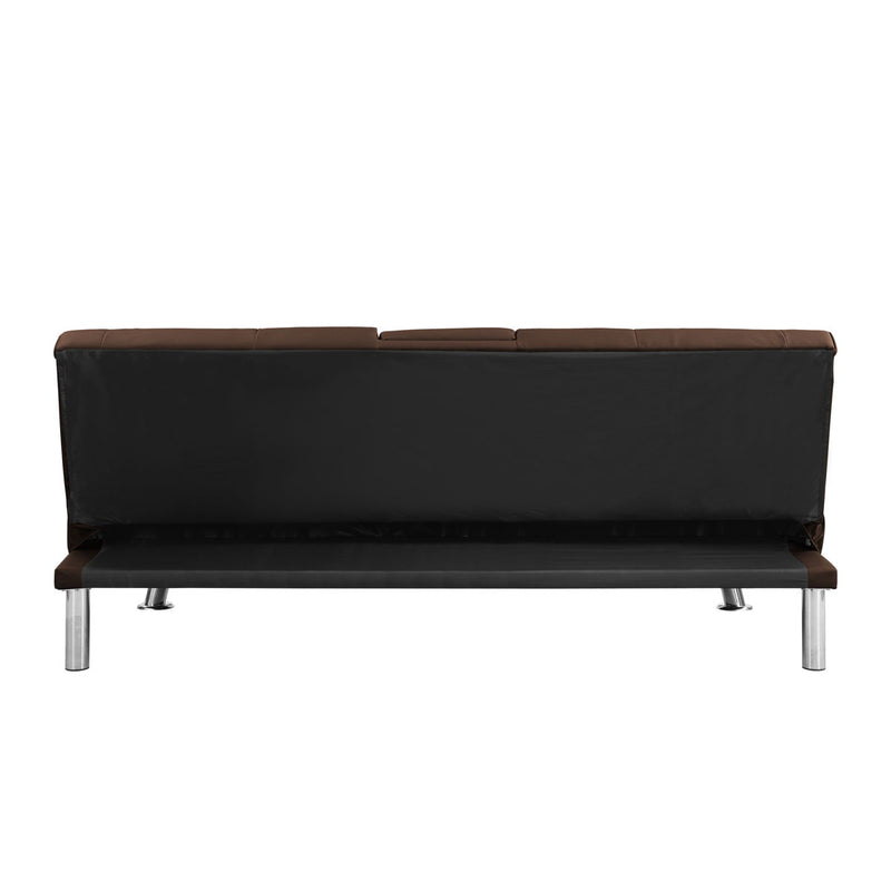 Futon Sofa Bed With Armrest Two Holders Wood Frame, Stainless Leg