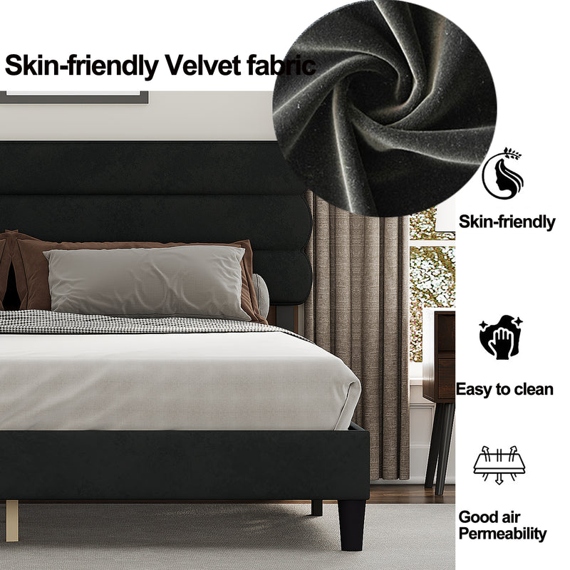 King Bed Frame with Headboard,Sturdy Platform Bed with Wooden Slats Support,No Box Spring,Mattress Foundation,Easy Assembly  Dark grey