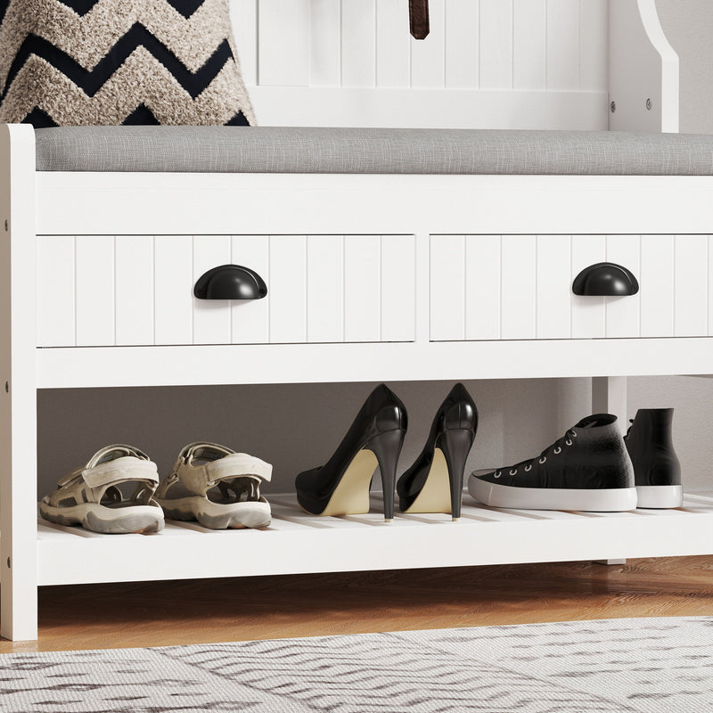 Modern 3 In 1 Hallway Hall Tree With Storage Drawers, Coat Rack, Shoe Rack Bench And Cushion
