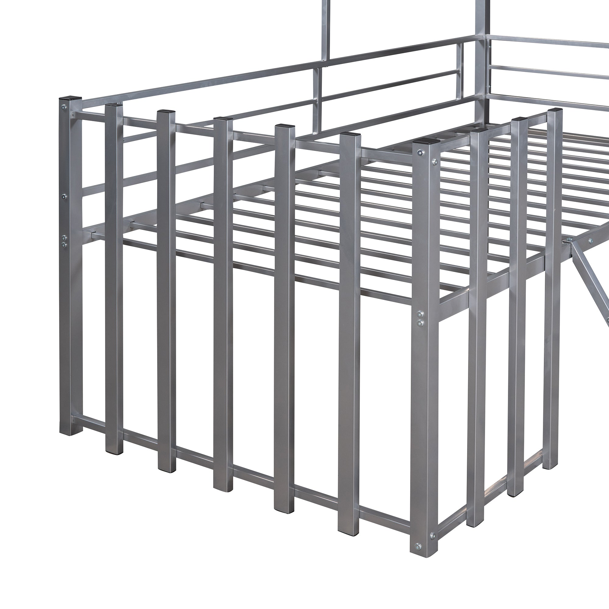Metal Twin size Loft Bed with Roof, Window, Guardrail, Ladder Silver - Atlantic Fine Furniture Melbourne FL