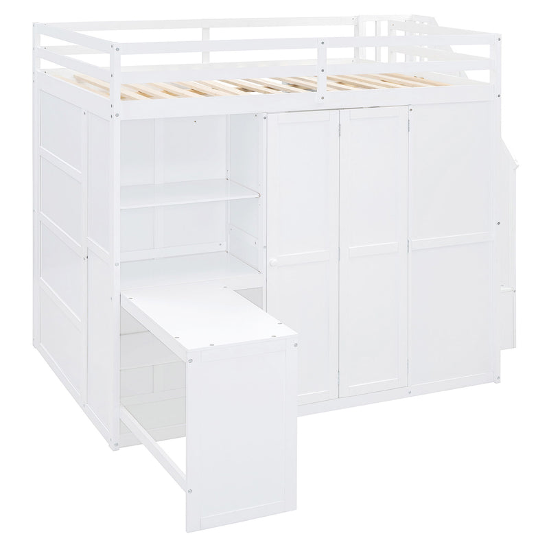 Loft Bed With Wardrobe, Desk And Shelves