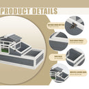 Luxury 3 Room Wooden Tortoise House Habitat With Turf Balcony & 2 Stories - Gray / White