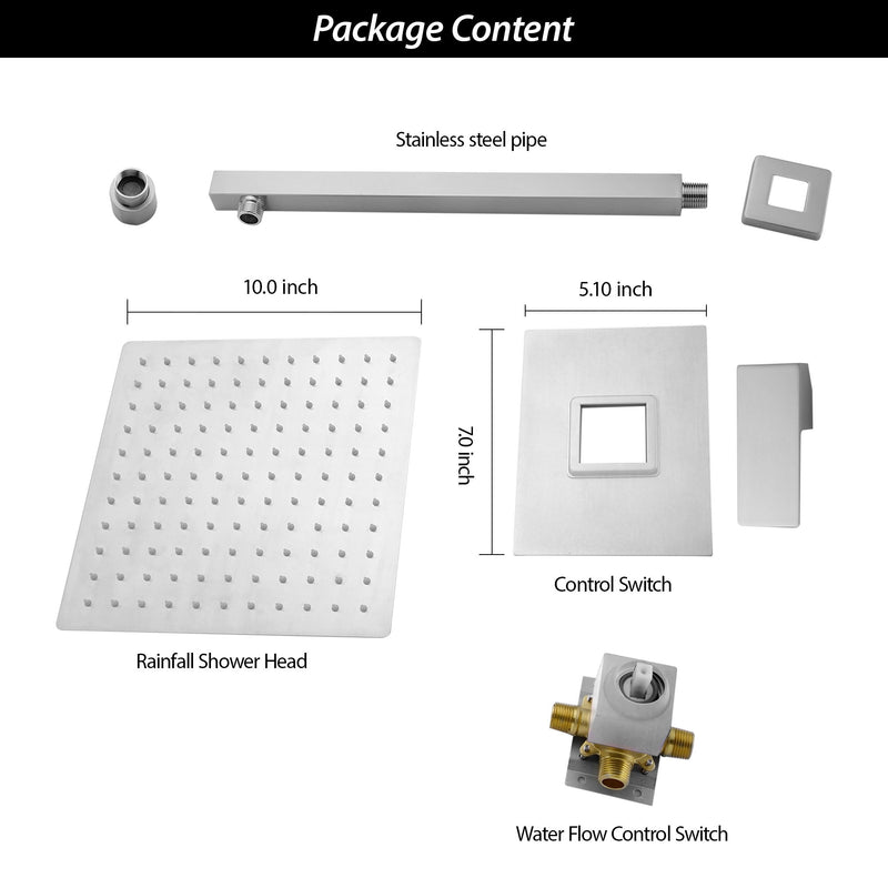 Shower Faucet Set With Rainfall Shower Head And Shower Valve, Stainless Steel And Brass