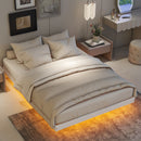 Full Size Floating Bed with LED Lights Underneath,Modern Full Size Low Profile Platform Bed with LED Lights,White