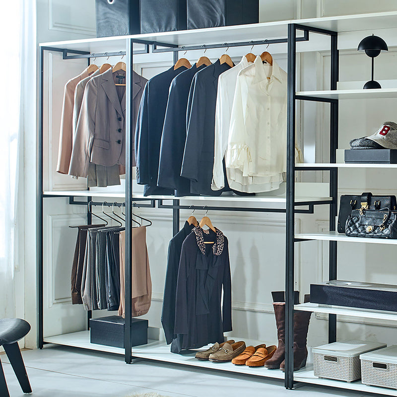 Fiona - Freestanding Walk In Wood Closet System With Metal Frame Durable Storage Solution Melamine - White