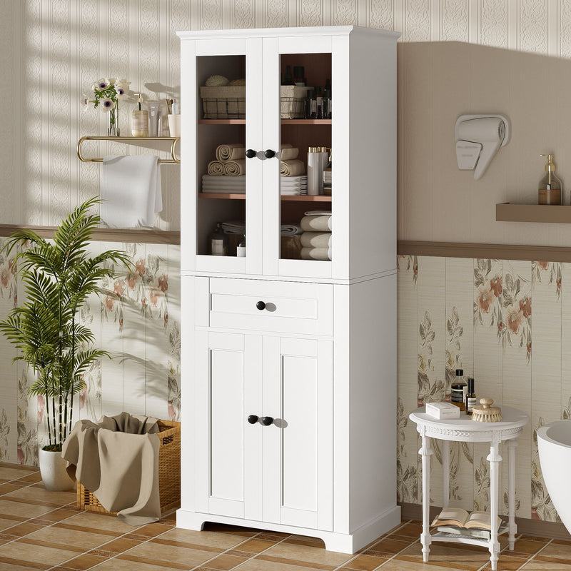 Bathroom Storage Cabinet, Adjustable Shelves & Drawer, Freestanding Linen Tower