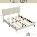 Full Size Platform Bed Frame with Fabric Upholstered Headboard and Wooden Slats, No Box Spring Needed/Easy Assembly, Beige