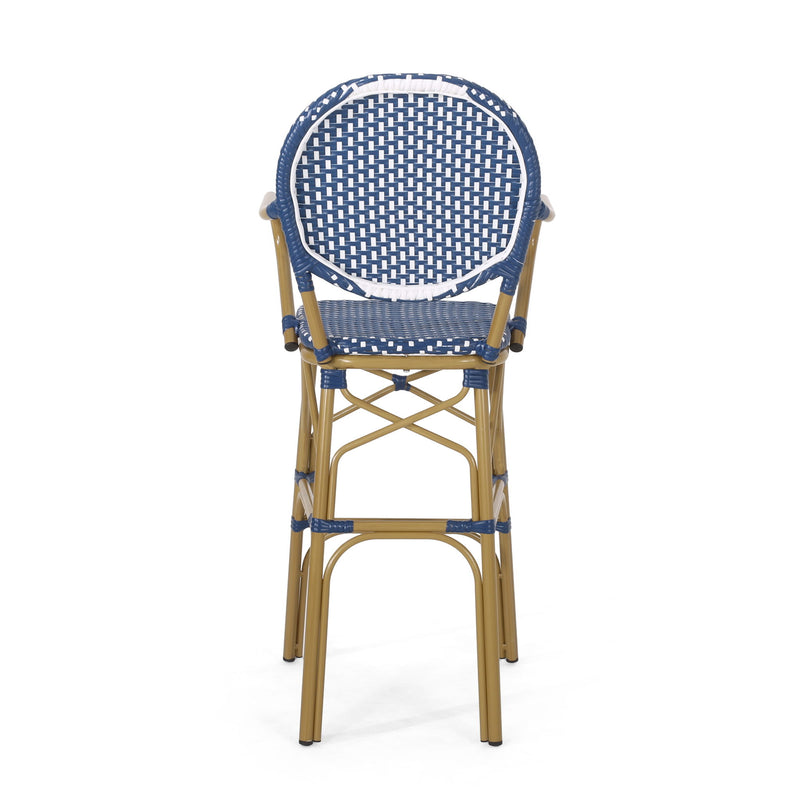 Outdoor Wicker And Aluminum French Barstools (Set of 2)